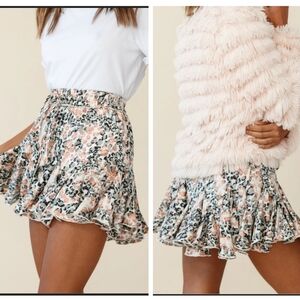 Hello Molly Indikah Mini Skirt Flounce champagne pink leopard print satin Robyn